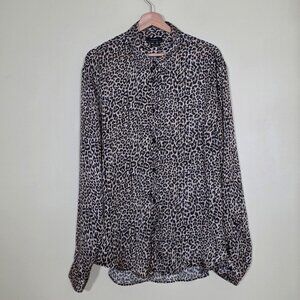 Zara Leopard Print Blouse Womens XL Multicolor LS Boho High Low Cheetah Slouchy